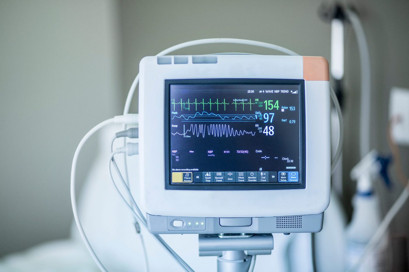Patient monitor in a clinical room, used during active surveillance reviews